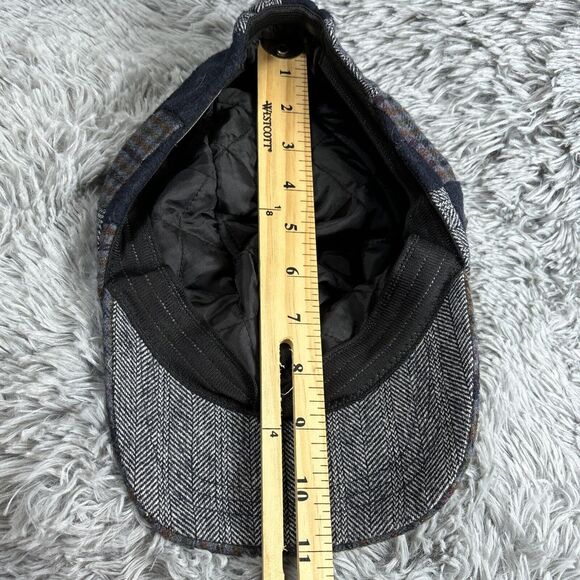 Patchwork Women’s Cap Hat Navy Blue Brim Plaid Tartan Retro 60s Mod MCM Artsy - Picture 9 of 10